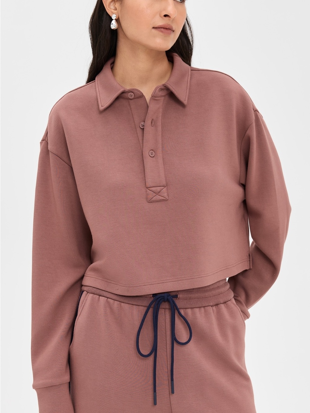 Le Bop Shopbop Hayley Cropped Polo Sweatshirt in Dusty Mauve